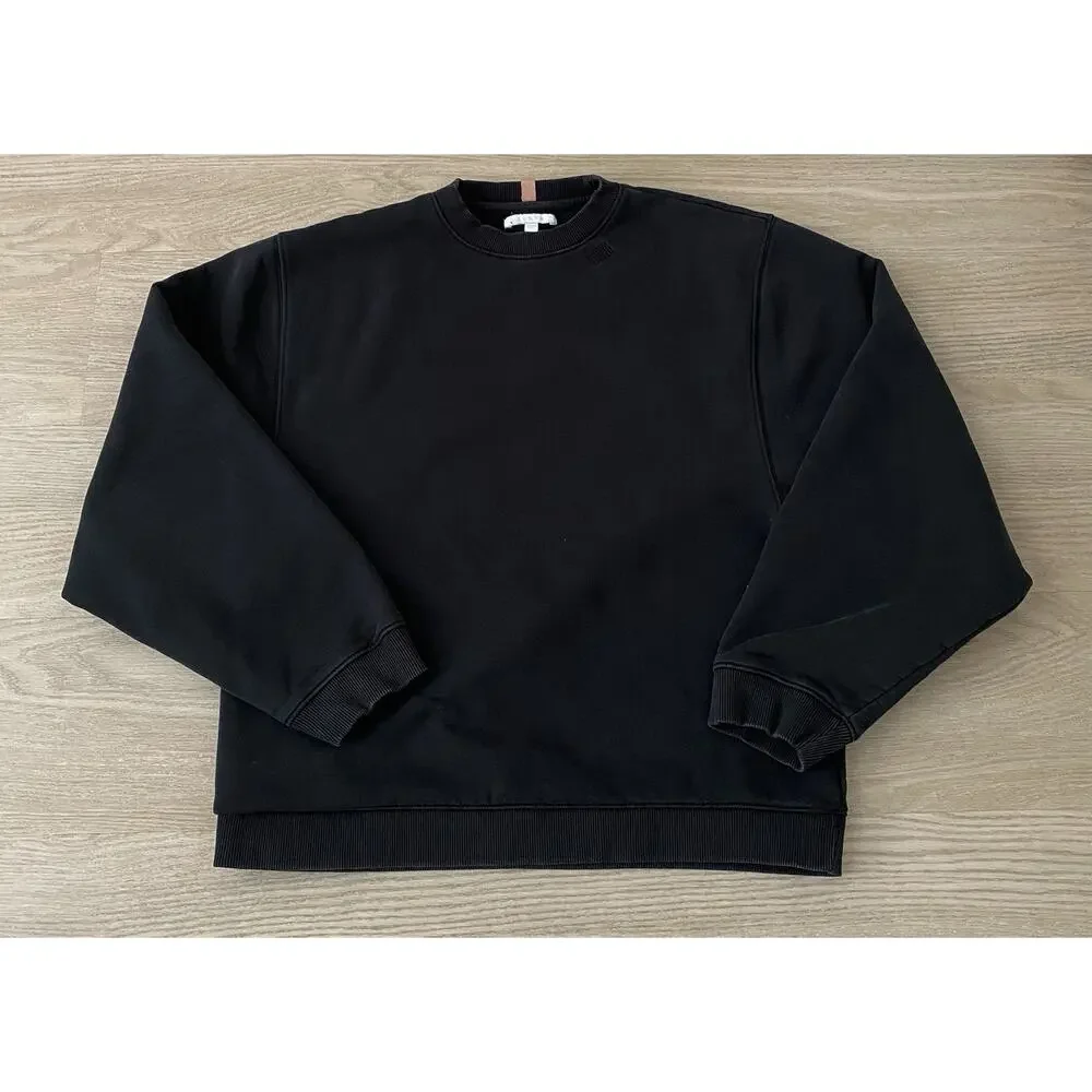 Lunya Woman's Cozy Fleece‎ Crewneck Sweatshirt M Black Loungewear Travel